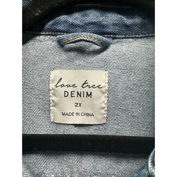 Love Tree Women’s Denim Jacket 2X Distressed Medium Blue Wash - Picture 5 of 11